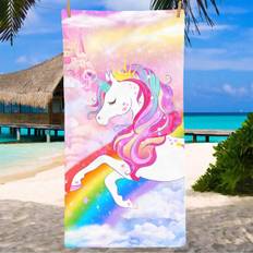 Rainbow Unicorn Beach Towel Microfiber Bath Towel With Hood for Kids Adult Cartoon Wearable Beach Wrap Blanket 70x140cm - GX-7 / 70x140cm(28x55inch) (70x140cm(28x55inch))