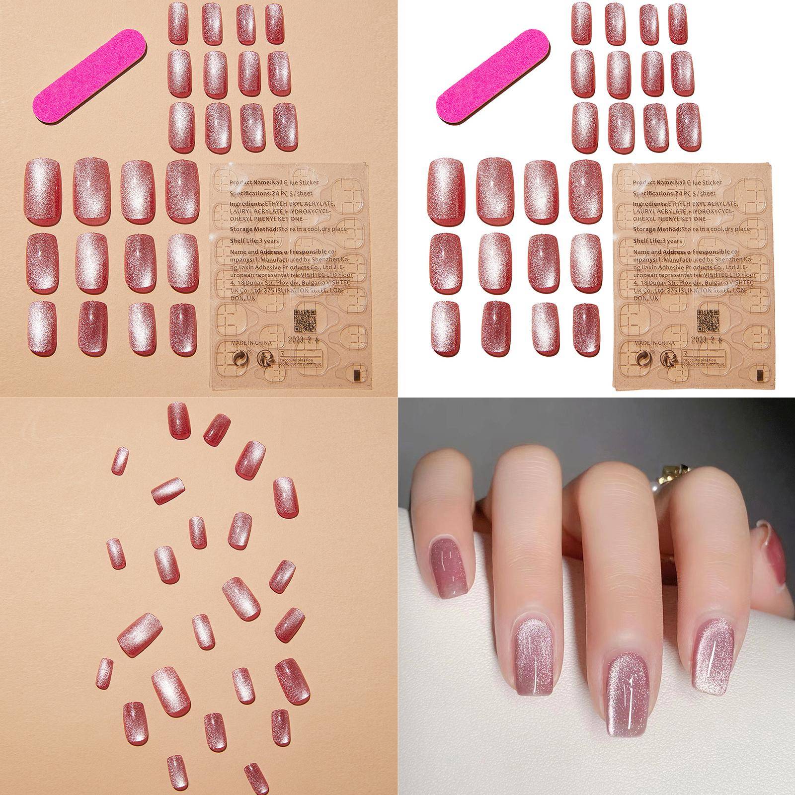 24 st Kattöga Press-on Naglar Full Täckning Självhäftande Naglar Rosa Lösnaglar Medium Lösnaglar Tips Akryl Konstgjord Nagel brown