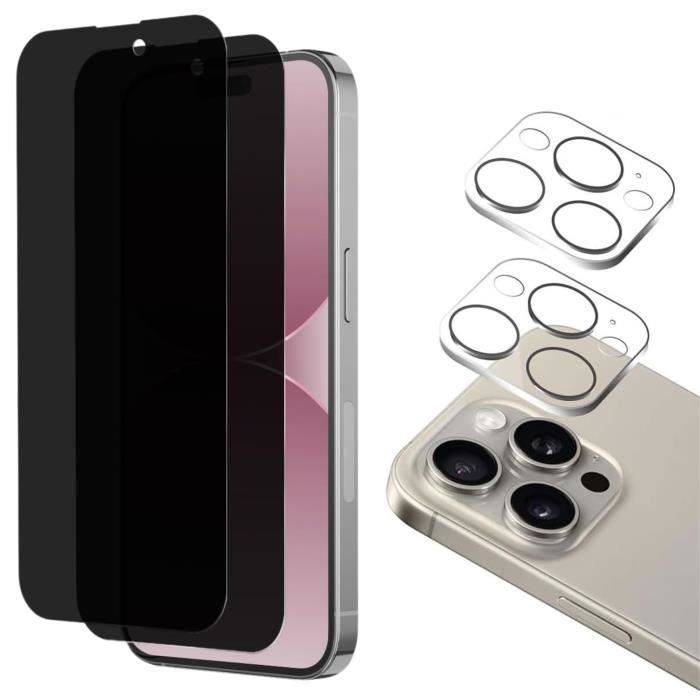 Screen Protector Film - Phonillico - iPhone 15 PRO - Tempered Glass - Anti-Spy - Pack 2