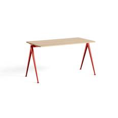 HAY Pyramid 01 skrivbord 140x65x74 cm Mattlackad ek-tomato red ben - Brun