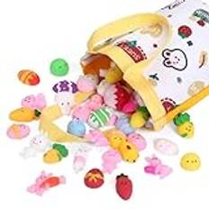 GWHOLE 50 stycken Squishy Kawaii set Mini Mochi Squishy Squeeze stressminskning squishies Toy Mochi Squishy Anti stressdjur squishies leksak i olika motiv med väska