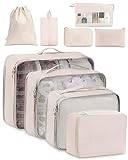 Meowoo Packing Cubes 9-Delat Set – Insatsväskor för Resa, Vattentäta Bagageorganisatörer med Skopåse, Toalettväska & Kabelorganiserare, Lätta Packpåsar för Kläder (Beige)
