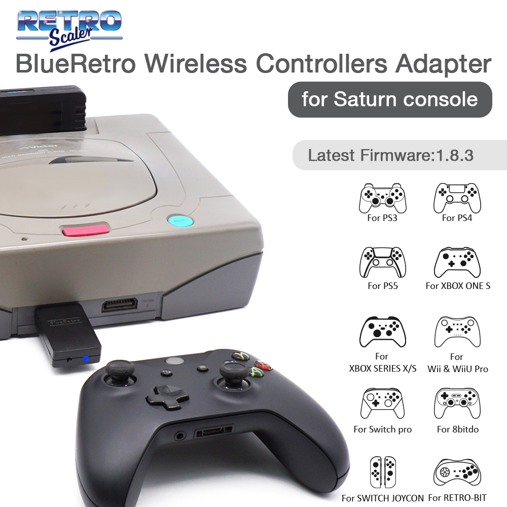 RetroScaler Blueretro Wireless Controller Adapter for Saturn Console to PS4 PS5 8bitdo M30 Switch Joycon Xbox One S Controller