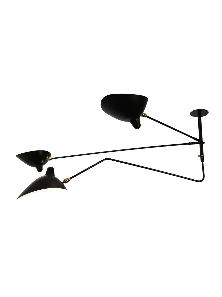 Ceiling Lamp w/2 Fixed Arms & 1 Curved Rotating Arm af Serge Mouille - Jacobsen Plus