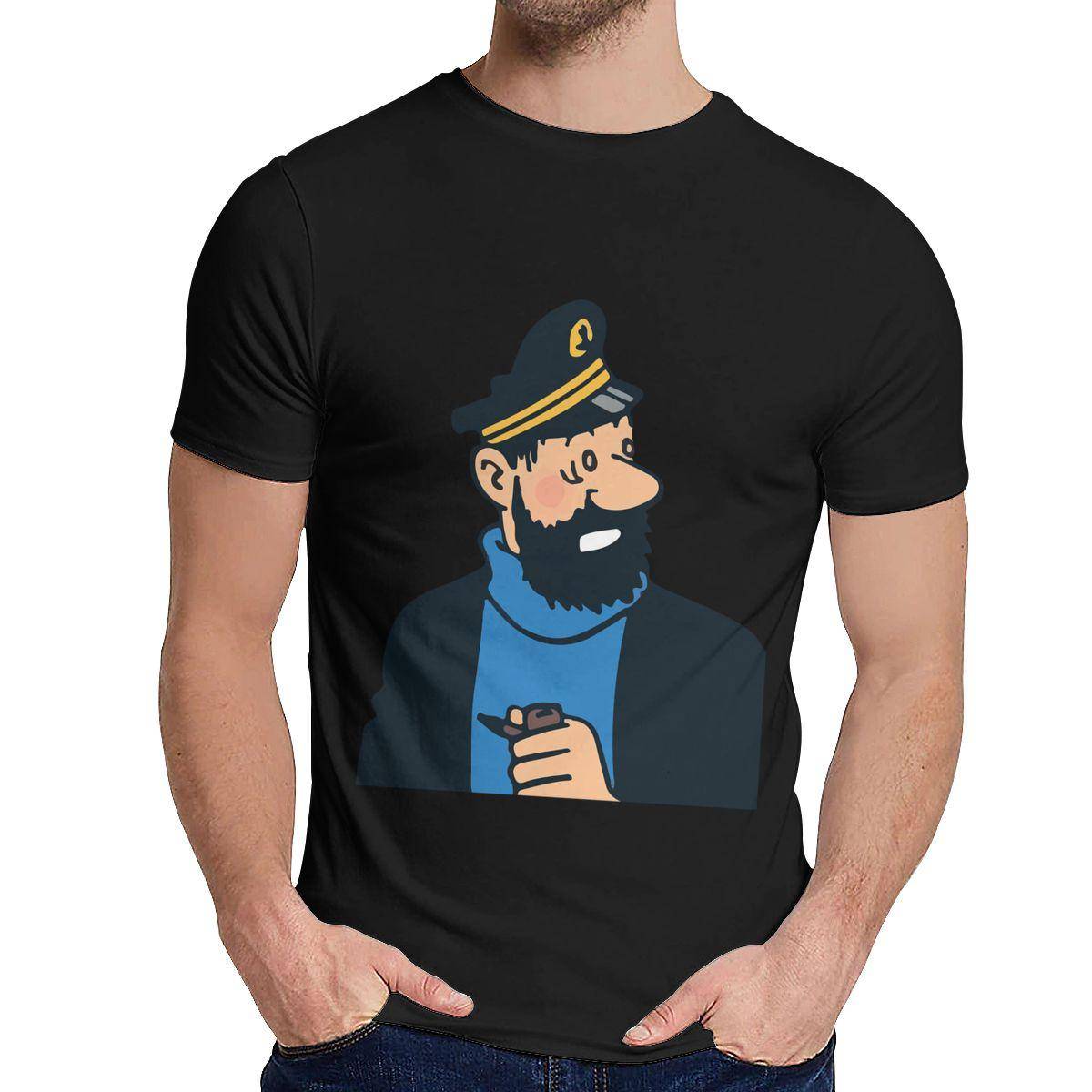 Naturlig Bomull Kapten Haddock Tintins Äventyr T-shirt Unisex Design Fritidsmode O cm