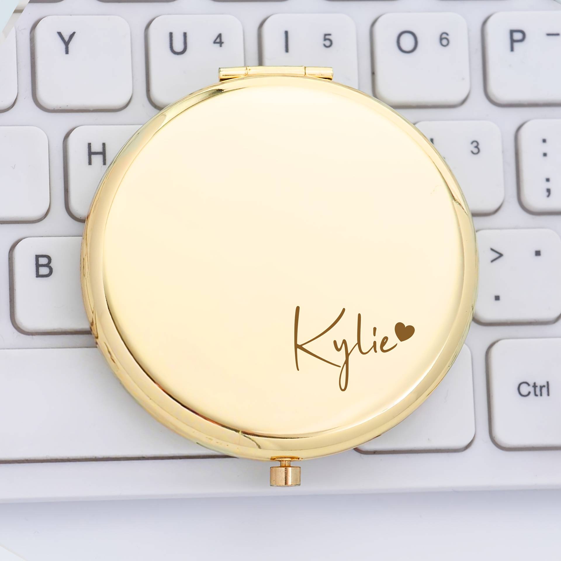Custom Heart-shaped Makeup Mirror, Engravable With Name/text And Name Spelling - Portable Wedding/bridesmaid/bride Gift, Mother's Day Gift - Personalized Makeup Mirror With Customizable Name Or