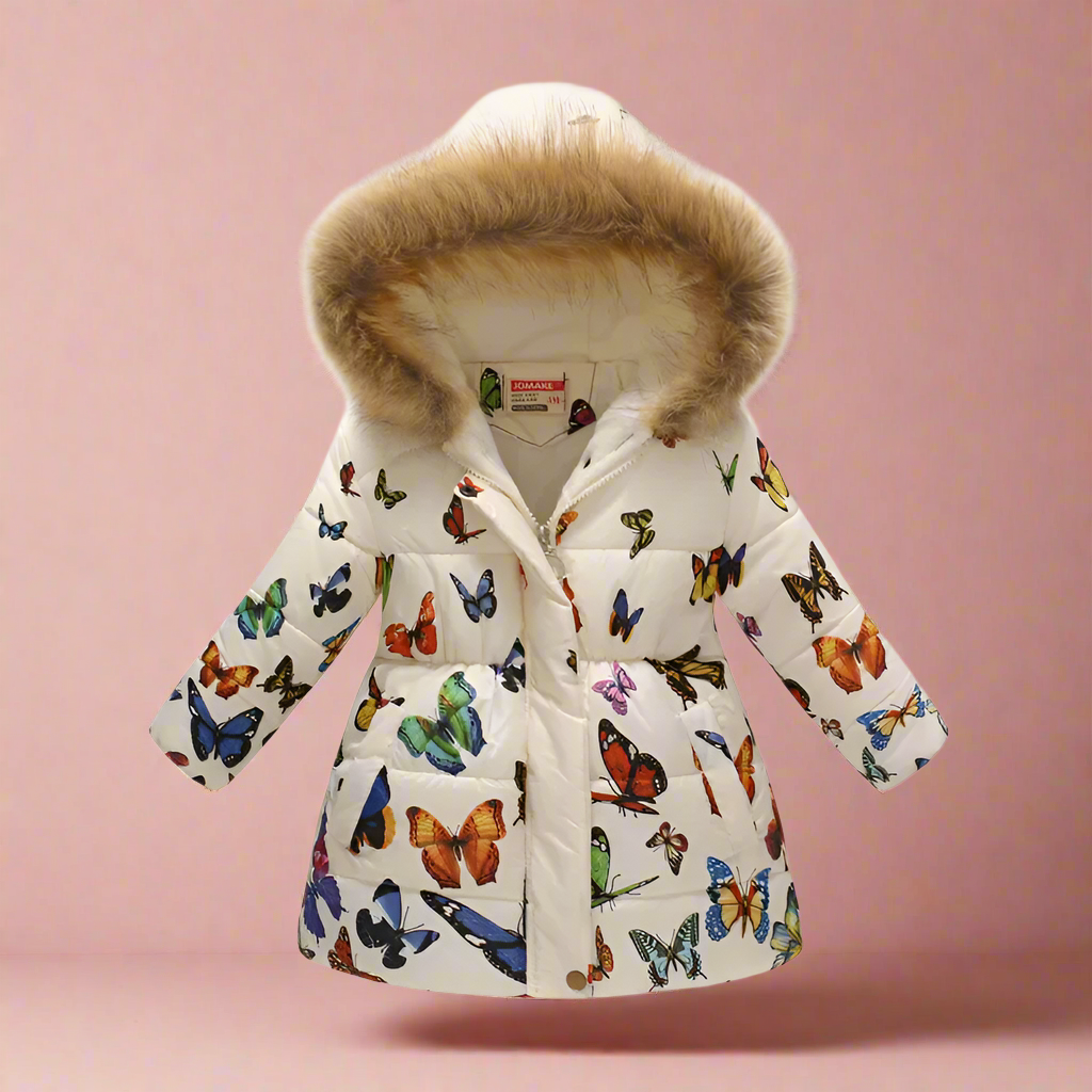 CozyTrend – Elegant & mysig – Vadderad vinterjacka för flickor Beige fluga / 150 (8-10 år) | Pedagogiska Träleksaker