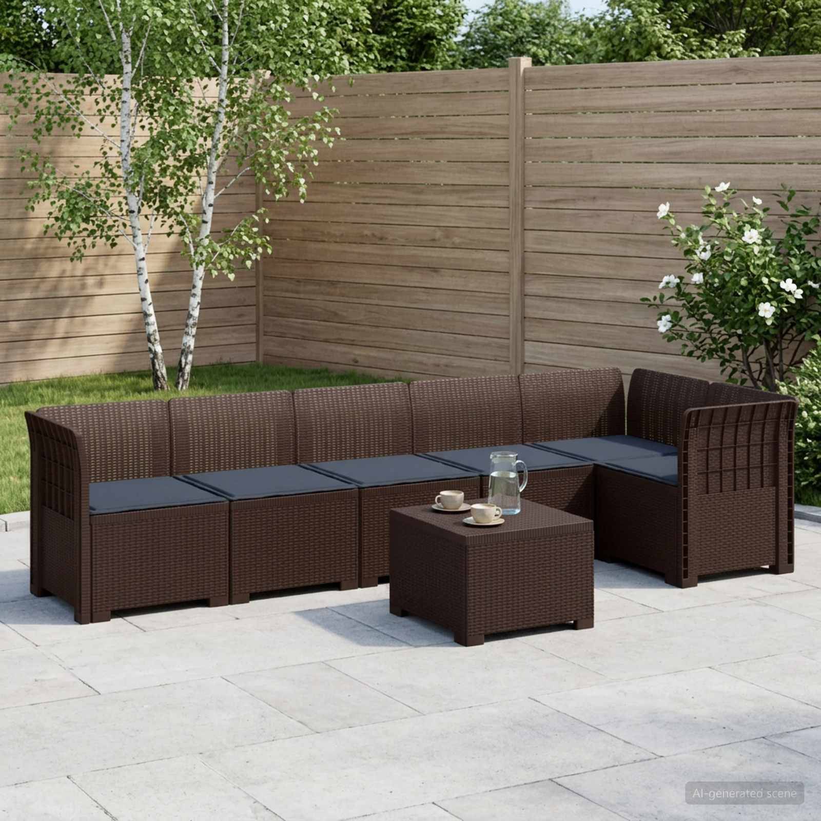 vidaXL 6-personers Have Sofa med Puder Rattan Look PP Brun