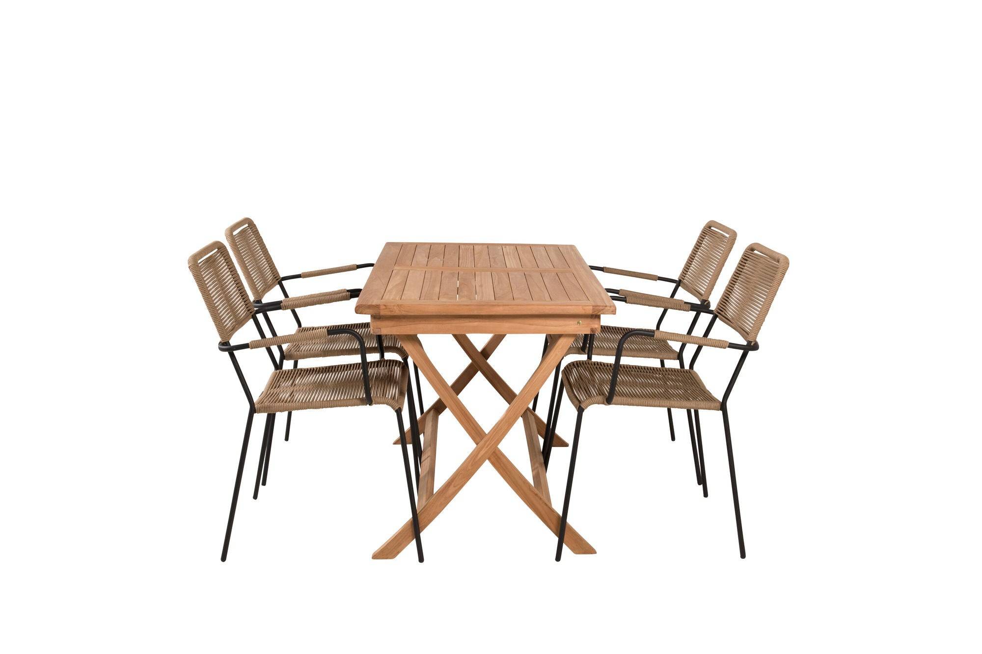 Venture Home Kenya spisebord 120*70*H75 - Teak+Lindos - Lænestol - Black Alu / Latte Rope_4
