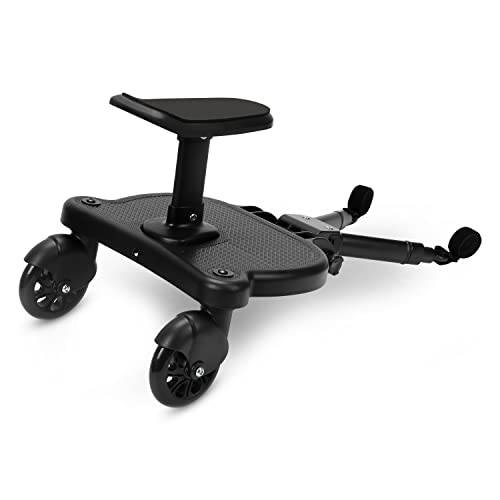 Tubiaz Buggy-bräda med säte, barnbräda, stegbräda, universell ståbräda, 360° tvåhjulsdesign, barnvagnstillbehör, med barnvagnsstol, lämplig för alla barnvagnar (svart)