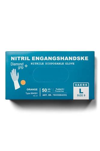 VAERK Nitril engangshandske Diamond Str. 10 Orange pudderfri