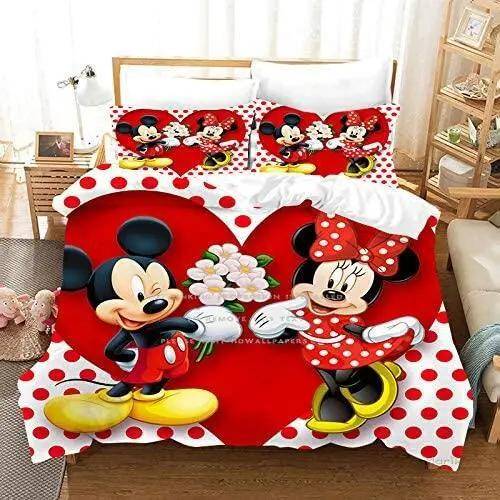 Påslakan Mickey och Minnie med hjärtmotiv, 173 x 218 cm