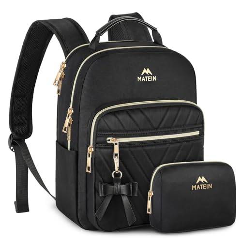 MATEIN Ryggsäck Dam Liten, Elegant Skolryggsäck Plånbok Set 2 i 1 Vattentät Stadsryggsäck Casual Daypack med USB-laddningsanslutning Modern Handväska Ryggsäckväska för resor Arbete Svart