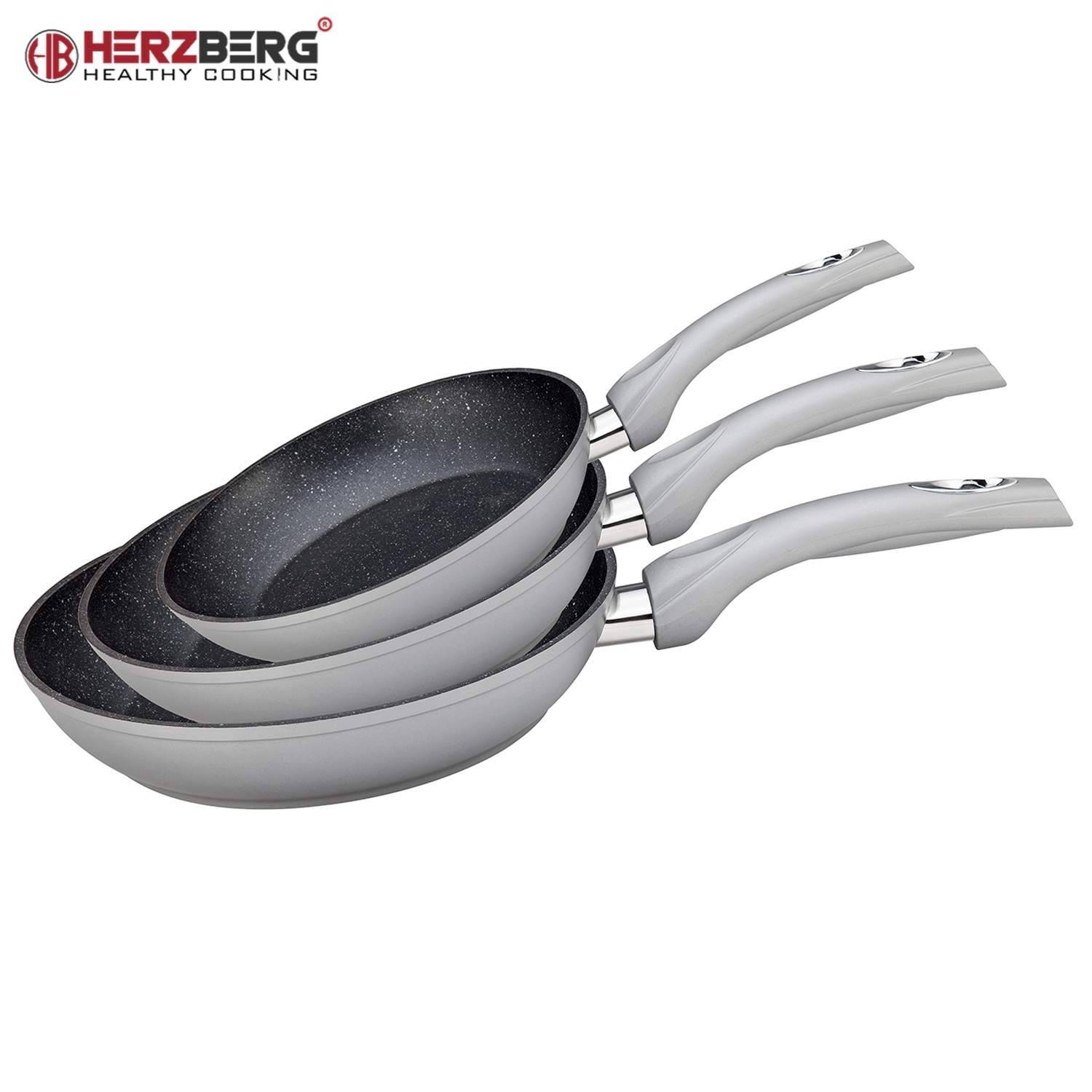 Herzberg HG-FP3: Stekpanna i smidd aluminium med 3 delar 20/24/28 silver