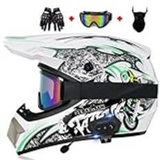 Motorcykel Bluetooth crosshjälm-set, ECE-godkänd, motocrosshjälm, säker, bekväm och ventilerad, med handskar mask glasögon, lämplig för motocross, MTB, BMX H, XXL61–62 cm