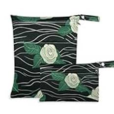 Amooorous Rose sammetsband gräs grön tvättbar stor våt väska 2-pack resetillbehör för flygning med handtag för babyblöjor, bad