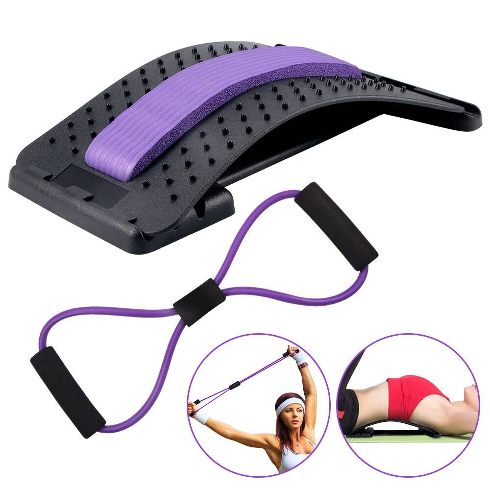 Fitness drarrep ryggsträckare set bröstexpander fitness puller pilates motståndsband med ländkotor massager - Plommon
