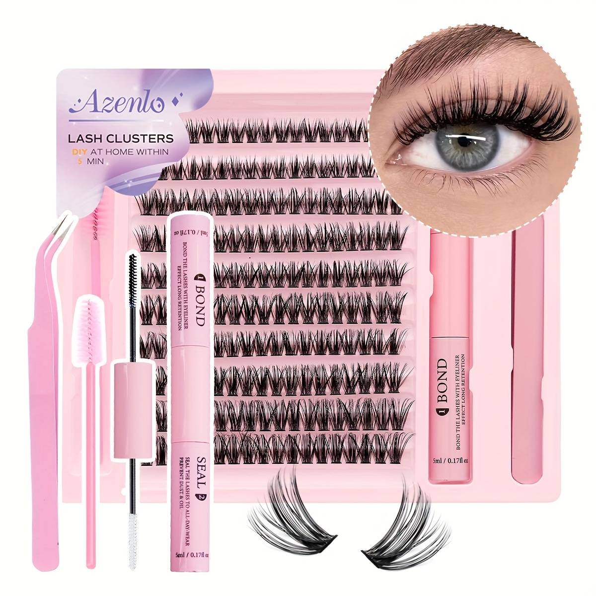 TEMU 180 Clusters False Eyelashes Double-ended Glue Tweezers Brush Set 60p Single Cluster Eyelashes 10-16mm Mixed Length Pack Comfortable Wearing False Eyelashes Set
