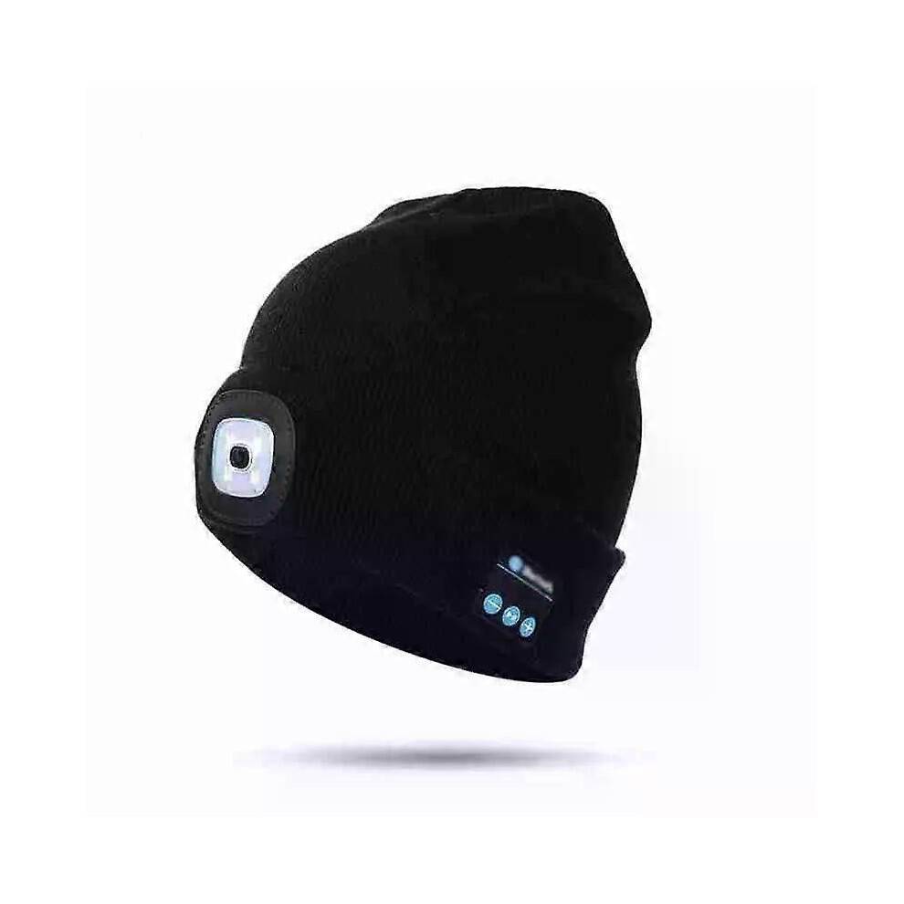 (black) Winter Knitted Beanie Hat With Light Earphone Bluetooth Led Light Luminous Outdoor Mountaineering Handfree Music Headphone Hat