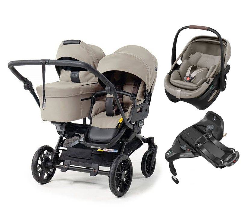 Emmaljunga Double Sento syskonvagn 2027 + Maxi-Cosi Coral Slide Pro babyskydd + isofixbas