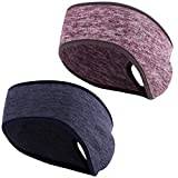 NATUCE 2-delat löparpannband, fleece, öronvärmare, pannband med hästsvans, hål, termiska öronmuffar för sport, löpning, cykling, vinterpannband för kvinnor, damer, flickor (marinblå/kaffe)
