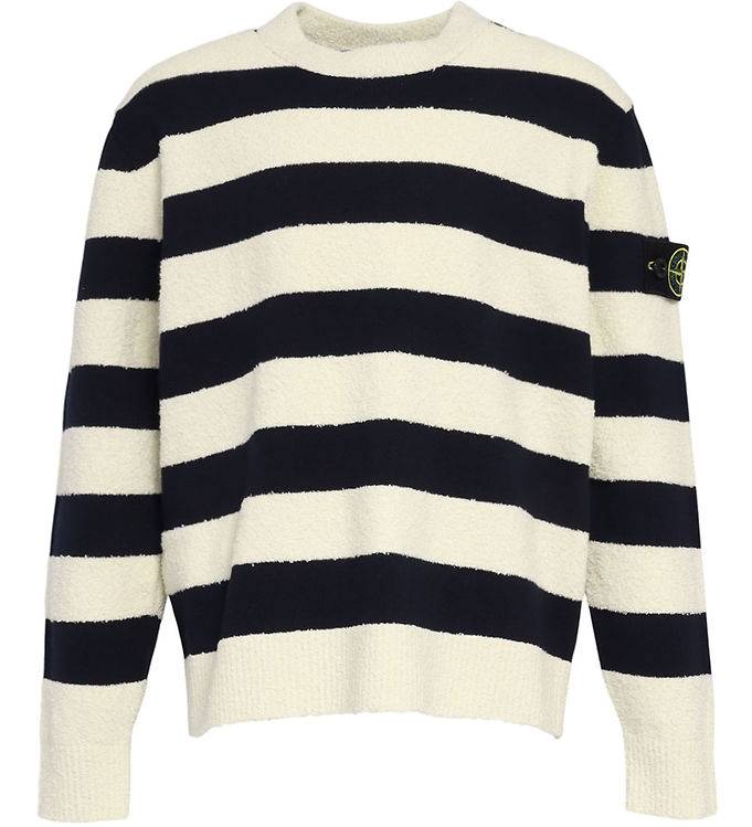 Stone Island Tröja - Marinblå/Vitrandig - Stone Island - 10 år (140) - Tröja