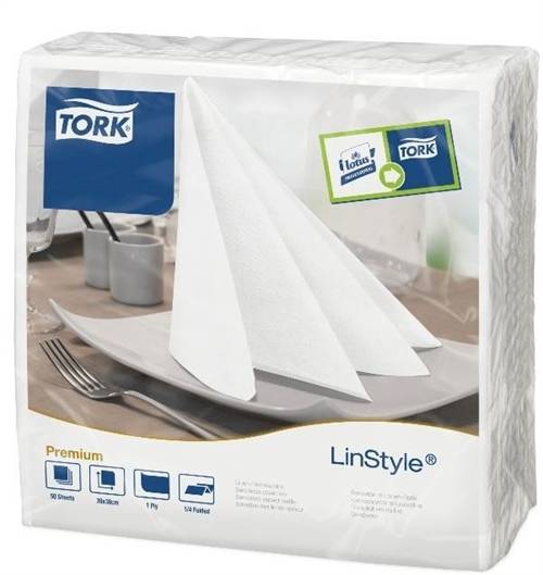 Tork Linstyle middagsserviet, hvid 39x39cm 12 pk. a 50stk pr. ks..