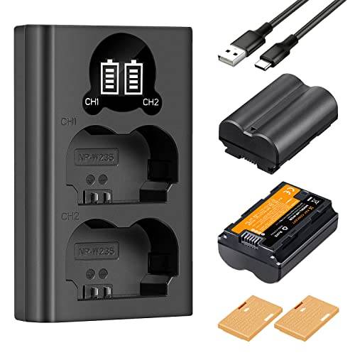 K&F CONCEPT NP-W235 kamerbatteriladdare set för Fuji NP-W235 batteri med dubbla spår laddare för Fujifilm X-T5, X-S20, X-T4, GFX 100S, X-H2S, X-H2 för Fujifilm GFX 50S II, VG-XT4, 2200 mAh x 2