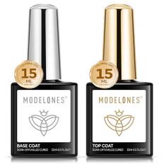 Modelones Base Coat Top Coat UV Nagellack Set, 2 * 15ml No Wipe Top Coat Gel UV Soak-Off UV/LED Gel Nagellack Unterlack & Überlack für Gelnägel Nail Art Maniküre Nageldesign