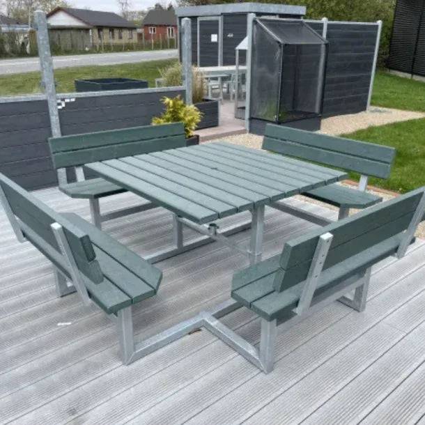 Kvadratisk bord bænkesæt med ryglæn Sort InGarden