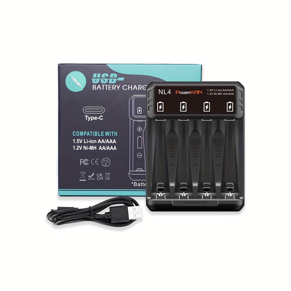 1pc Powerkan Aa Aaa Battery Usb Charger, Health And Household Battery Charger, Can Charge 4 Aa Or Aaa Rechargeable Batteries Independently, 5v/2a Input