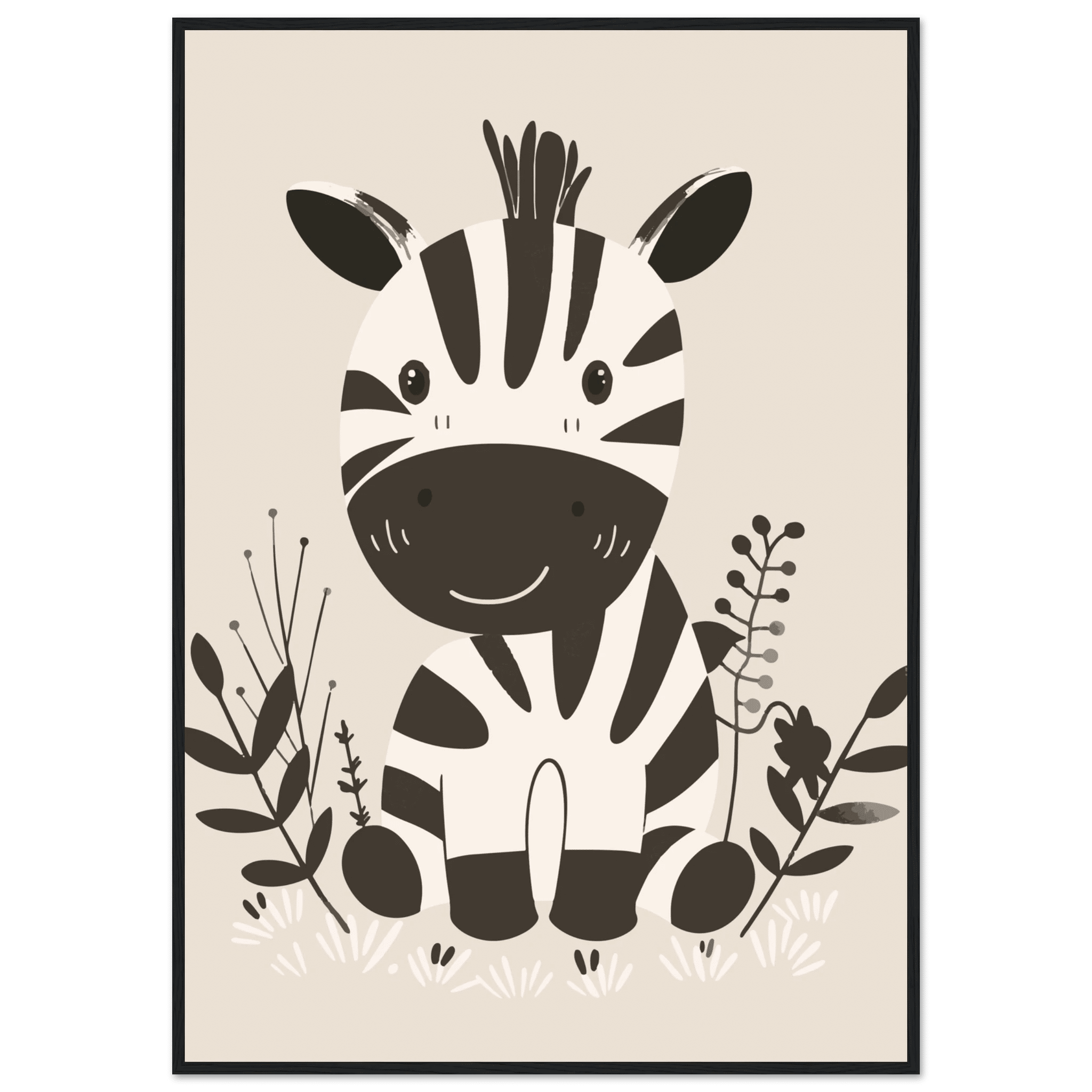 Zebraposter-70x100 cm / 28x40″ / Med ram / Svart