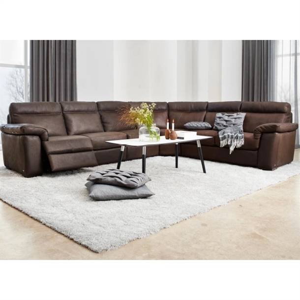 Natuzzi Editions B757 hjørnesofa m el-recliner - 346 x 285 cm. - Mørkbrun anilin læder