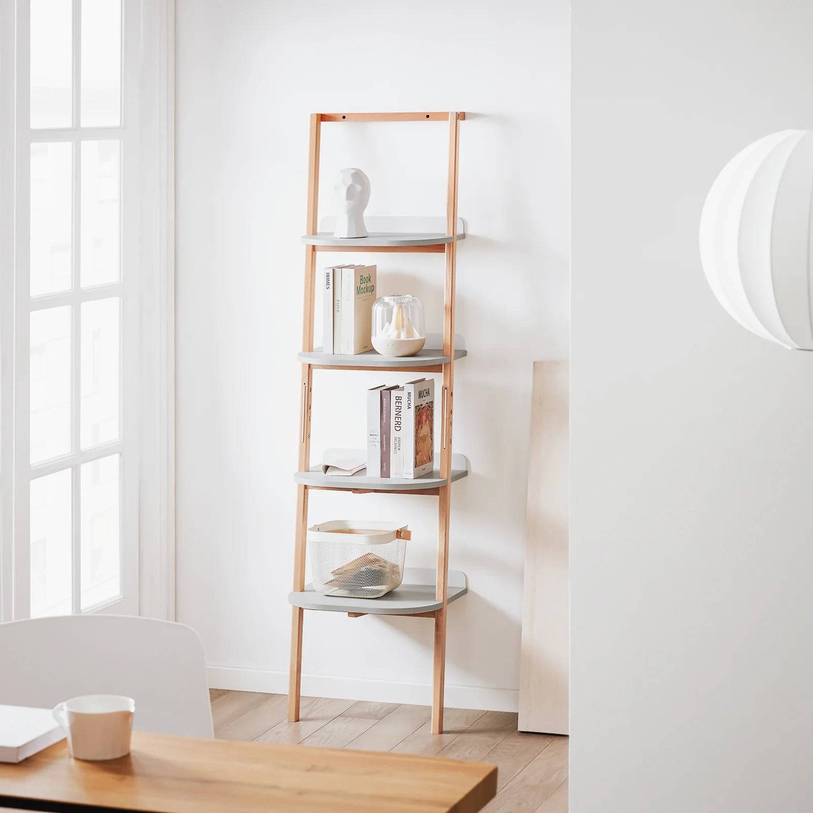 Smuk og elegant stigereol med 4 hylder, L44xH169xB39 cm, lysegrå