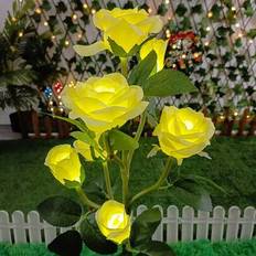 1 st 5-rosa soldrivna lampor, dekorativa utomhuslampor för trädgårdsvägar, LED Fairy Lights för trädgård, fest, semester, födelsedag, heminredning, fö - Gul (1st fem rosor solar marklampa)