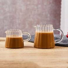 1 st. japansk randig espressomugg i glas, kaffekanna med vass pip och mjölkkanna. Lämplig för espresso, mjölk, mikrovågsugn och maskintvätt. Tillbaka - Multifärgad (Medium (11 oz),Liten (6 oz),Stor (16 oz),Medium (11 oz) + Medium (11 oz))