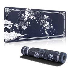 Yimomoyi 800 x 300 mm spelmusmatta - XXL musmatta - stor halkfri musmatta - förbättrar precision och hastighet (japanska plommonblommor)