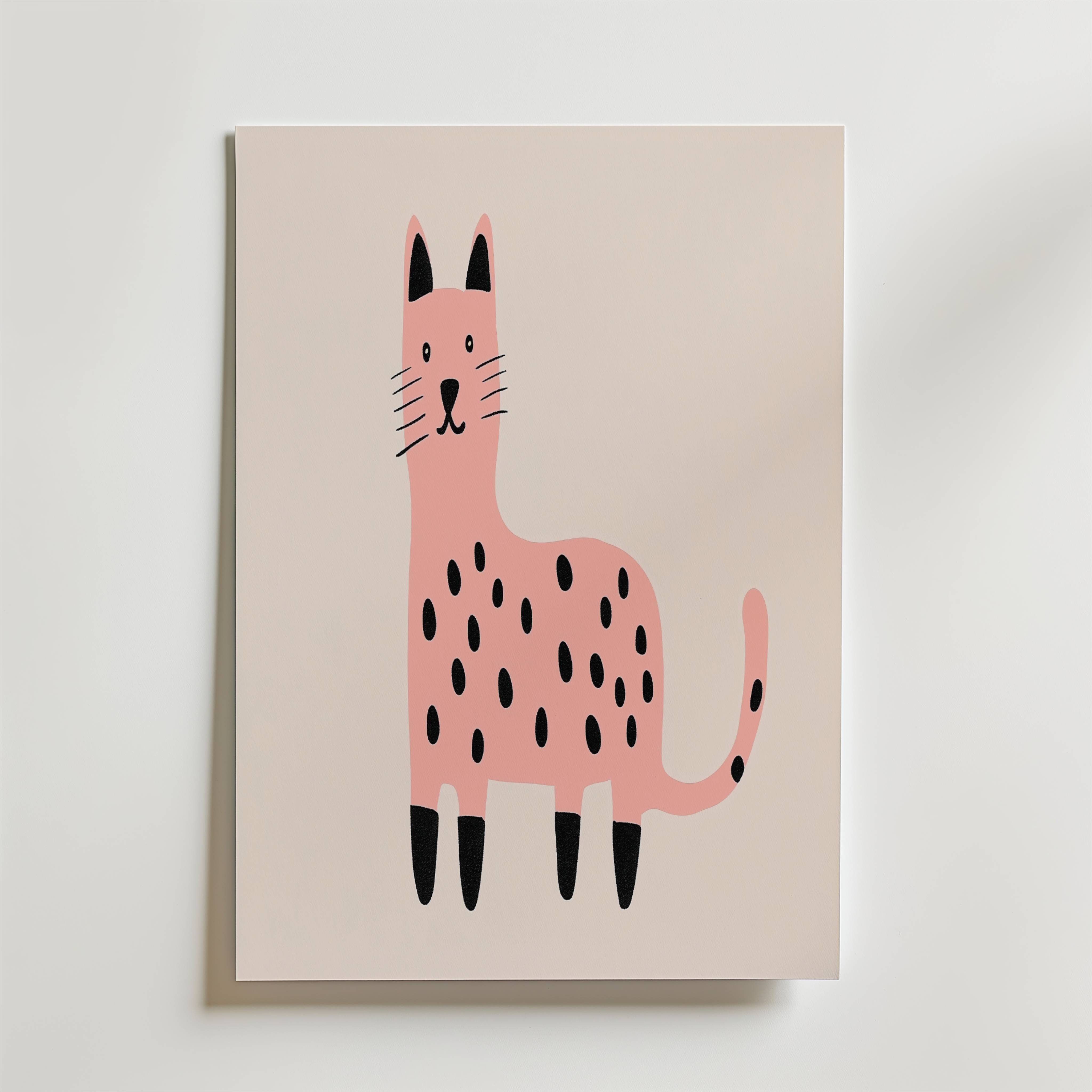 Pink Spotted Cat Poster - Premium Canvas 40x50 cm
