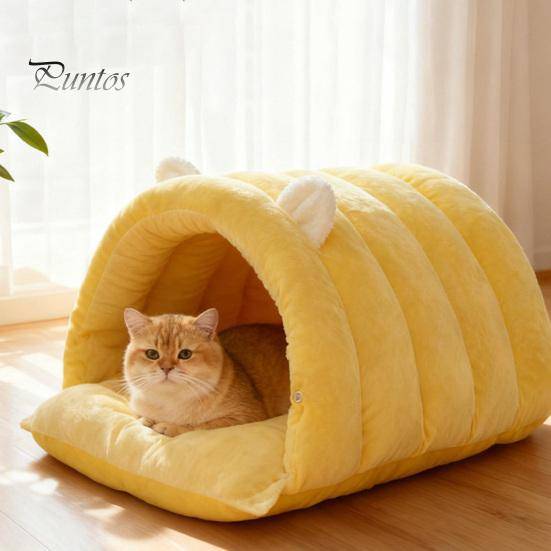Soft Cushion for Cats Cat Cave Bed, Warm Semi Enclosed Hideaway, Winter Sleeping Cozy Shelter Bag with Snap Buttons, Calming Bed Indoor gul