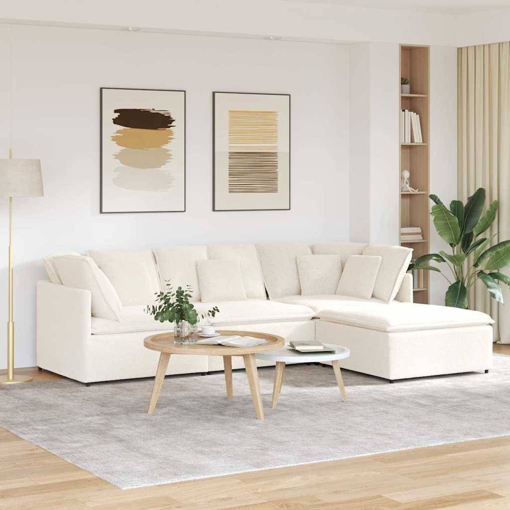 vidaXL modulsofa med fodskammel&puder krøllet uldlignende stof creme