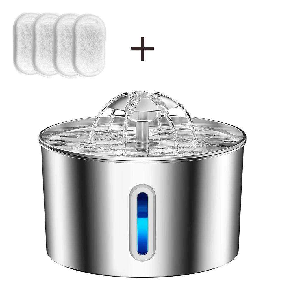 2.2L Stainless Steel Pet Water Fountain — Dual Outlet Mode & Flower Fountain Design - Upgraded Version / L / 2L (L)