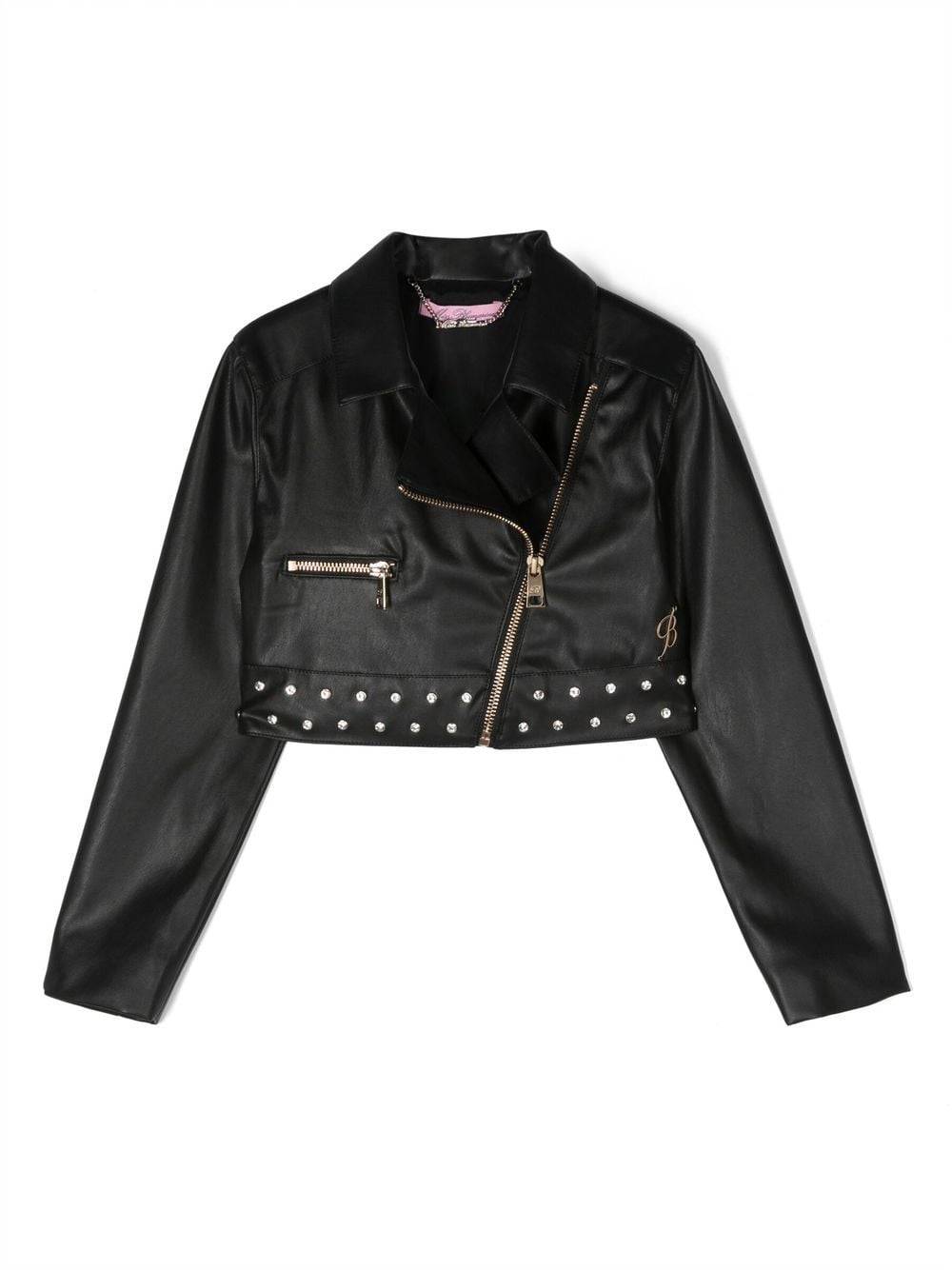 Miss Blumarine - jacka med broderad logotyp - barn - polyester/acetat/polyester/polyuretanharts - 14 år - Svart