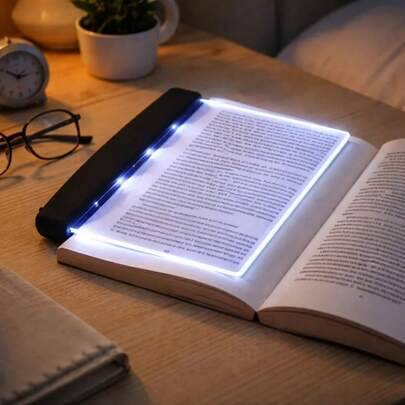 1 st LED platt bokljus, sänglampa för sovrummet, läslampa för ögonvård, multifunktionell nattläslampa för studenter, kräver 3*AAA-batterier (batterier (Vit,svart)