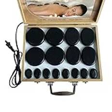 Black Basalt Hot Stones massageset med bambuvärmefodral – 8/12/16/18 st kit för hem spa avkoppling