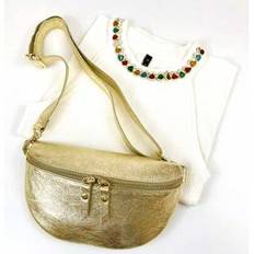 Women's Casual Waist Bag, Retro PU Fanny Pack, Outdoor Multi-Pocket Travel Chest Pack - Gold - one-size