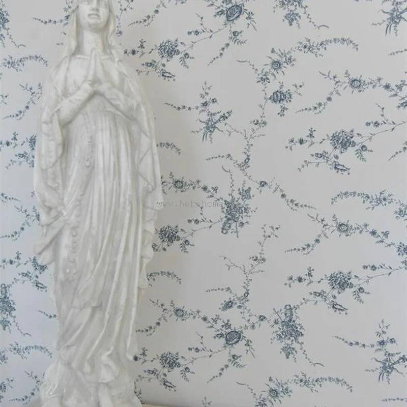 Blåt Vintage Tapet - Blomster ranke B53cmx10m Vintage Kalkmaling