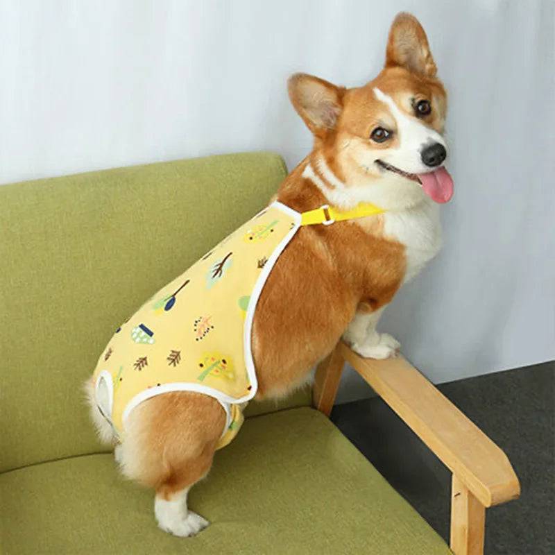 Striped Adjustable Physiological Shorts for Female Dogs - Yellow Leaf / S-suit 1.5-3kg (S-suit 1.5-3kg)