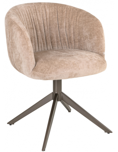 CASSI Spisebordsstol med armlæn og drejefod i metal og chenille H78,5 cm - Bronze/Sand