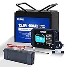 12 V 100 Ah LiFePO4-batteri med 10 A batteriladdare batteriskärm 300 A batterivakt 12 V/24 V/36 V/48 V husbilar, solsystem