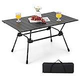 COSTWAY Campingbord vikbart, höjdjusterbart vikbord med aluminiumbordsskiva, fällbord trädgårdsbord med rullbar bordsskiva, inkl. bärväska, 90 x 60,5 x 52 cm (svart)
